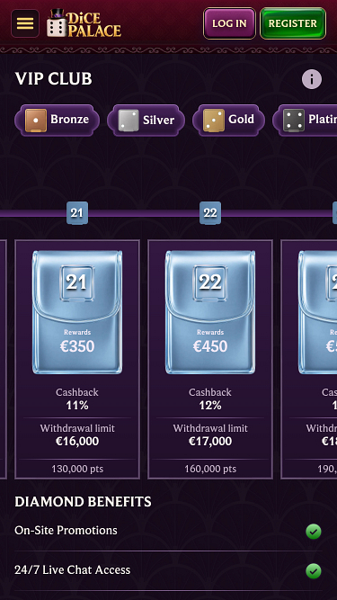 DicePalace Mobile Casino VIP Page
