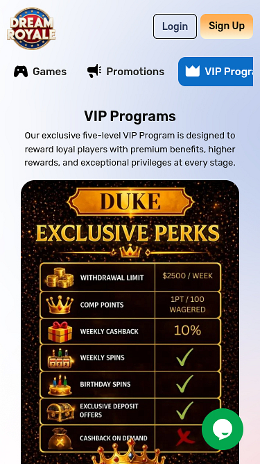 Programme VIP mobile du casino Dream Royale