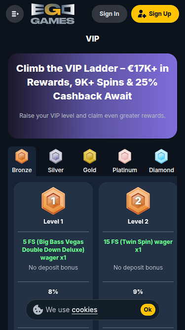 VIP-Screenshot von Ego Games Casino für Mobilgeräte