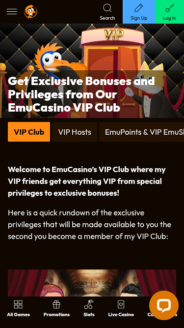 Programme VIP mobile Emu Casino