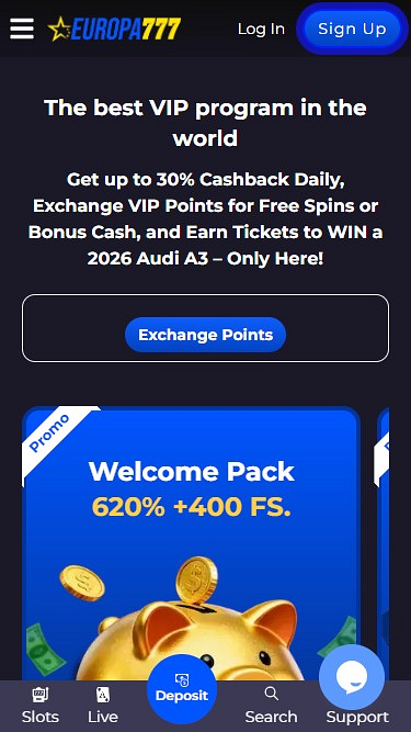 Programme VIP mobile du casino Europa777