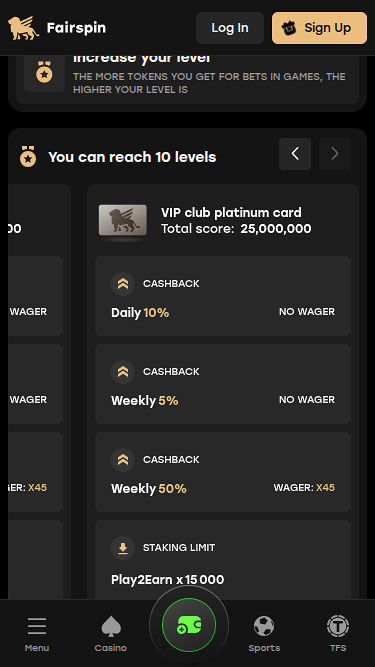 Programme VIP mobile Fairspin Casino