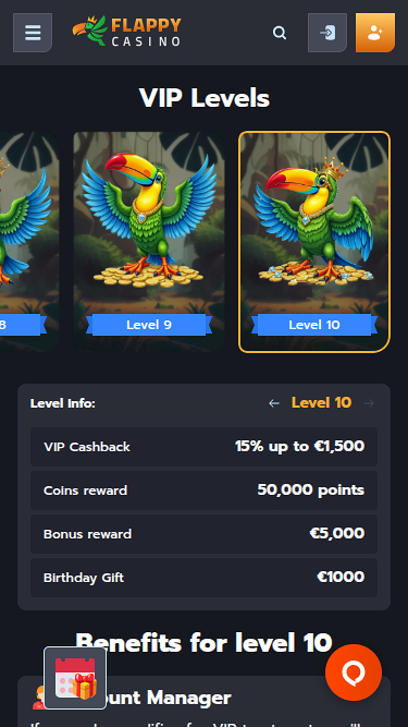 Programme VIP mobile Flappy Casino