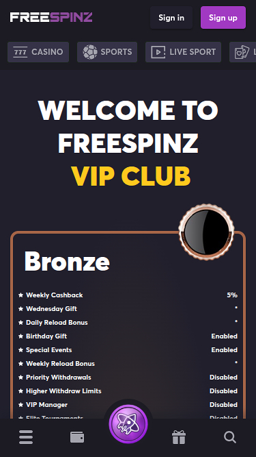 Programma VIP mobile del casinò Freespinz