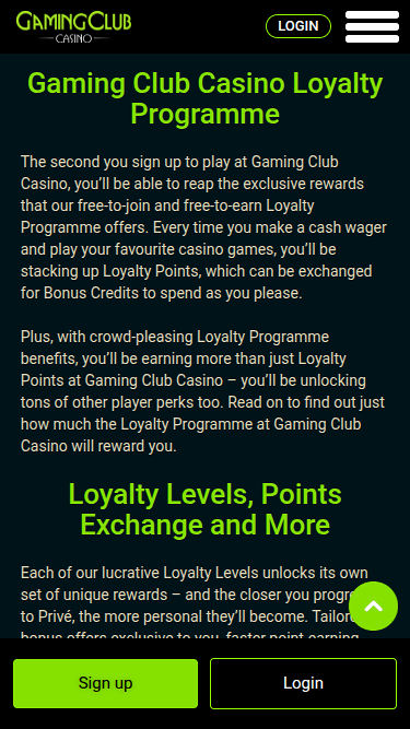 Programme VIP mobile Gaming Club Casino