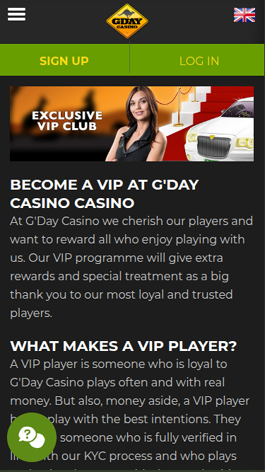 Programme VIP Mobile Gday Casino