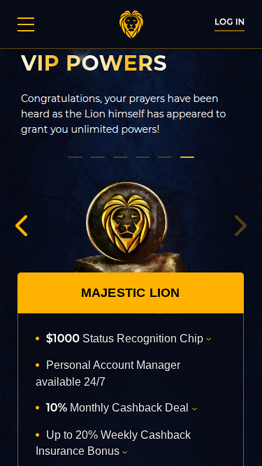 Programme VIP mobile Golden Lion Casino