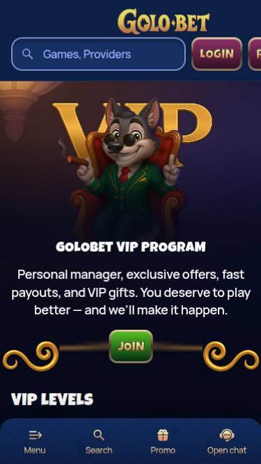 Screenshot della pagina mobile VIP di Golobet Casino