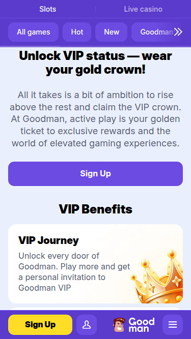 Programme VIP mobile Goodman Casino