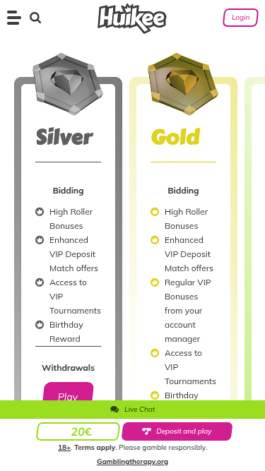 Programme VIP de Huikee Casino pour mobile