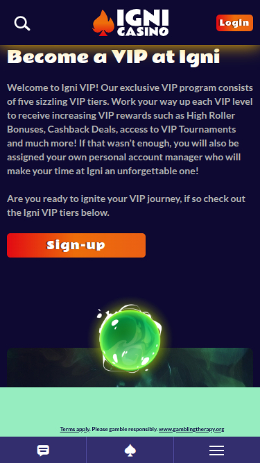 VIP-программа Igni Casino для мобильных устройств