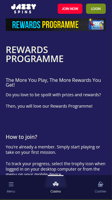 Jazzy Spins Casino Mobile VIP Program
