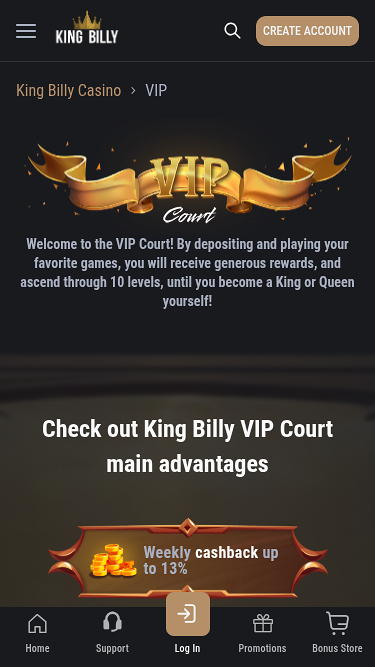 Programme VIP mobile du casino King Billy