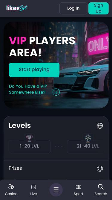Pagina mobile VIP di Likes.bet Casino