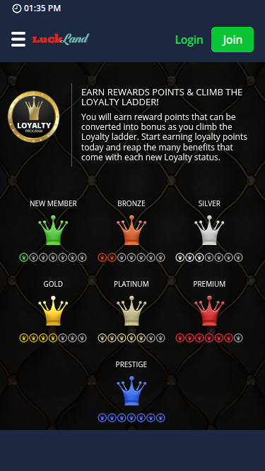 Programme VIP mobile du casino LuckLand