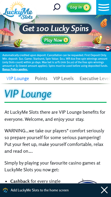 Programma VIP per dispositivi mobili LuckyMe Slots Casino