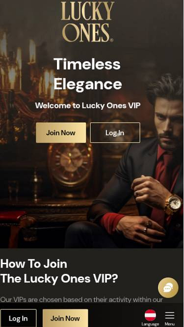 Capture d'écran de la page mobile VIP du casino Lucky Ones