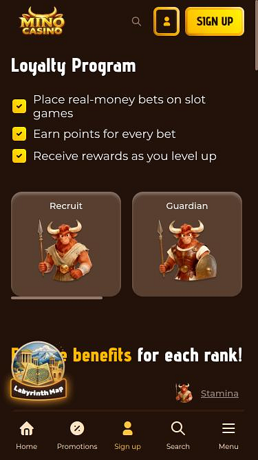 Página móvil VIP de Mino Casino