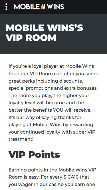MobileWins Casino Mobile VIP Program