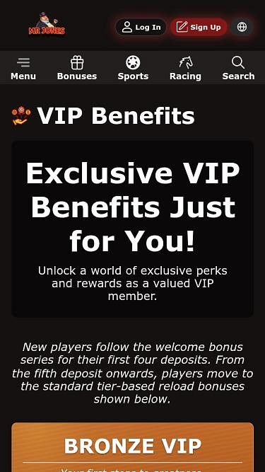 Página móvil VIP del casino Mr Jones