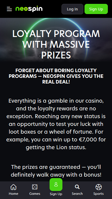 Neospin Casino Mobile VIP Program