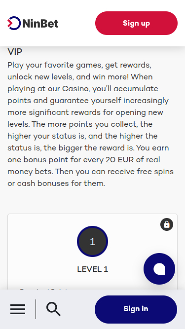 Programme VIP mobile du casino Ninbet