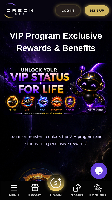 OreonBet Casino VIP mobile page
