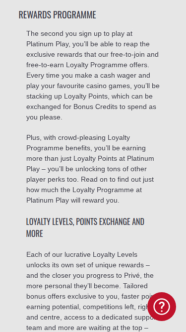 Programme VIP mobile de Platinum Play Casino