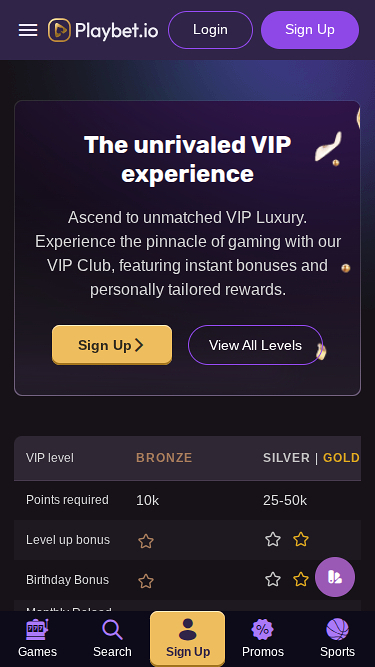 Programme VIP mobile du casino Playbet.io