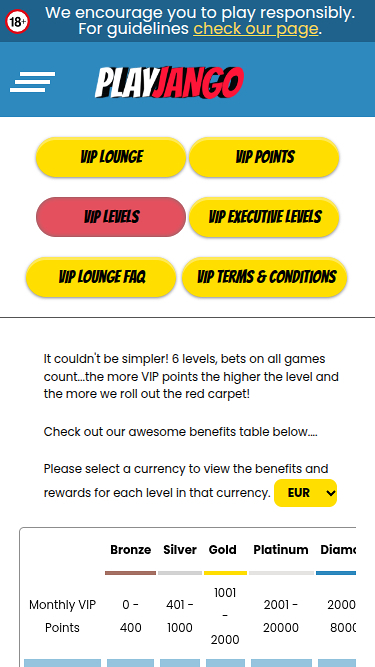 Juega al programa VIP móvil de Jango Casino