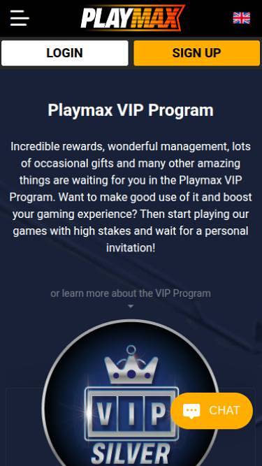 Screenshot der mobilen VIP-Seite von Playmax Casino
