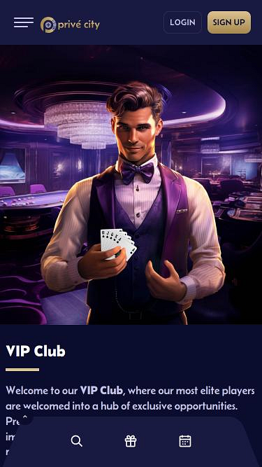 Page mobile VIP du casino Prive City