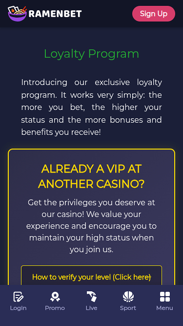 Programme VIP mobile du casino RamenBet