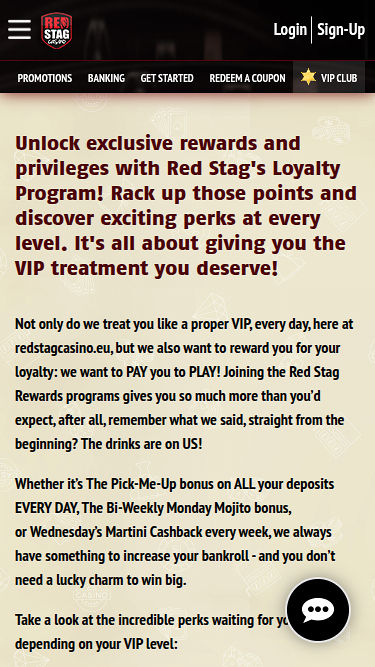 Programme VIP mobile du casino Red Stag