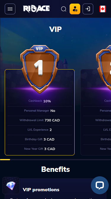 Programme VIP mobile du casino Rioace