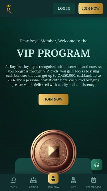 Мобильная VIP-страница Royalen Casino