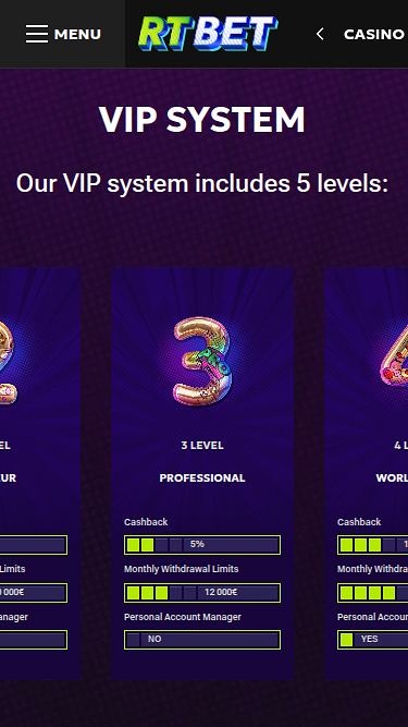 VIP-программа мобильного казино RTbet