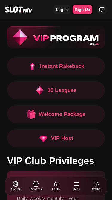 Page mobile VIP du casino Slot.Win