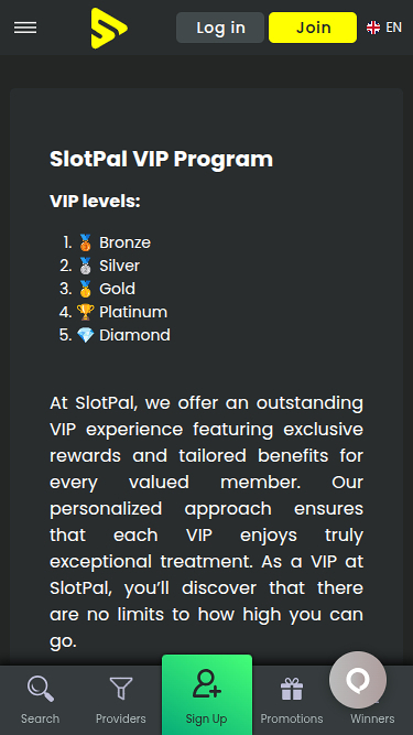 VIP-Screenshot von Slotpal Casino für Mobilgeräte