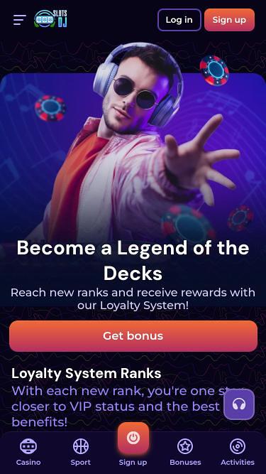 Page mobile VIP du casino SlotsDj