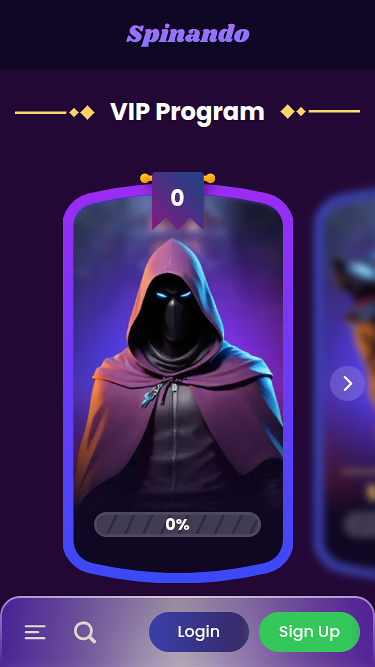 Screenshot della pagina VIP mobile di Spinando Casino