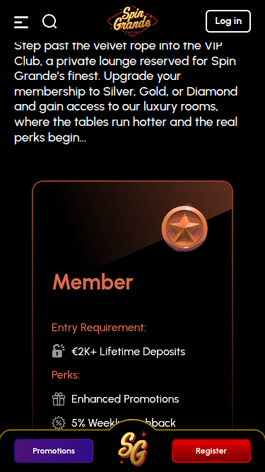 VIP-Screenshot von Spingrande Casino für Mobilgeräte