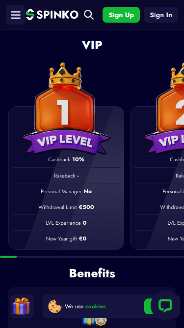 Spinko Casino Mobile VIP