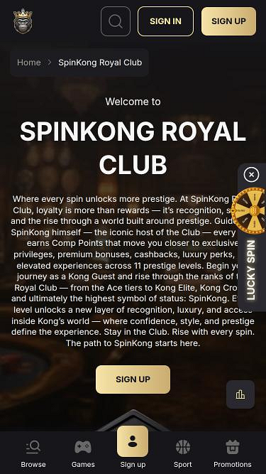 SpinKong Casino VIP mobile page