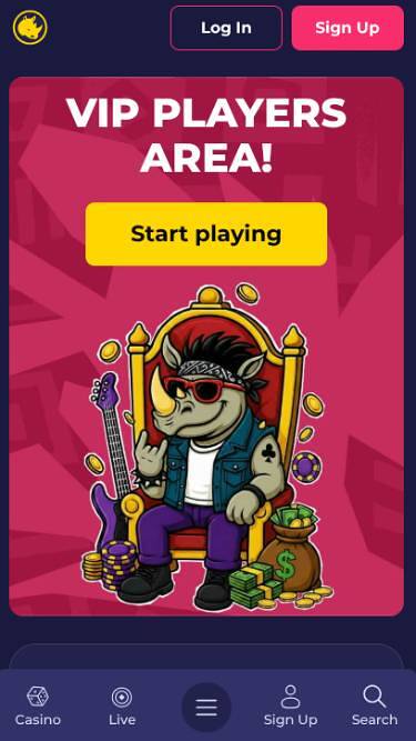 VIP mobile page screenshot of Spinorhino Casino
