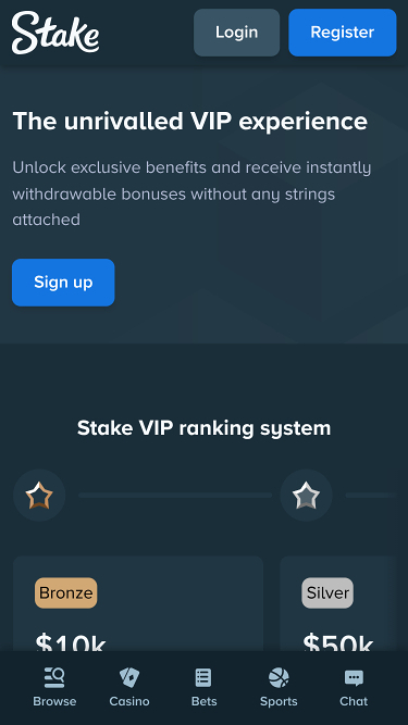 Stake Casino VIP mobile page