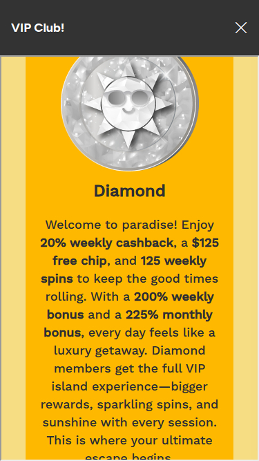 Screenshot of Sunnyspins Casino VIP Program for Mobile