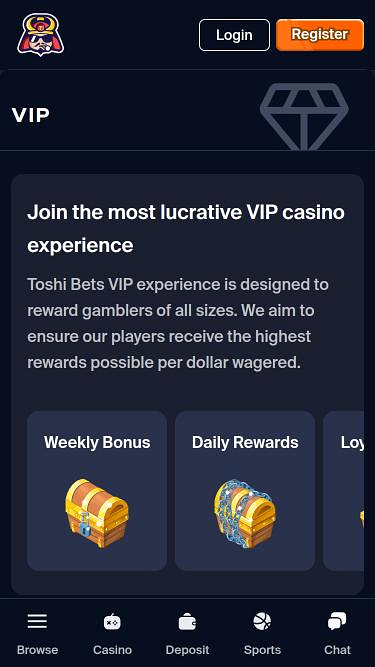 Página móvil VIP del casino Toshi.bet