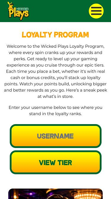Página móvil VIP de Wicked Plays Casino
