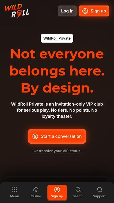 WildRoll Casino VIP mobile page